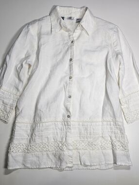 Richard Malcolm Irish Linen White Blouse Trim Button Shirt S